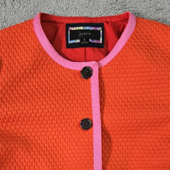 J. Crew Orange Red Textured Jacket in Matelasse Ribbon Trim Preppy AJ886 - Picture 4 of 10